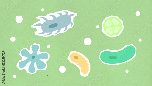 Abstract cartoon elements on a green background with transparency suitable for design