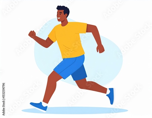 Man Running in Yellow Shirt and Blue Shorts
