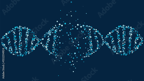 Abstract dna helix silhouette design with transparent dots on white background