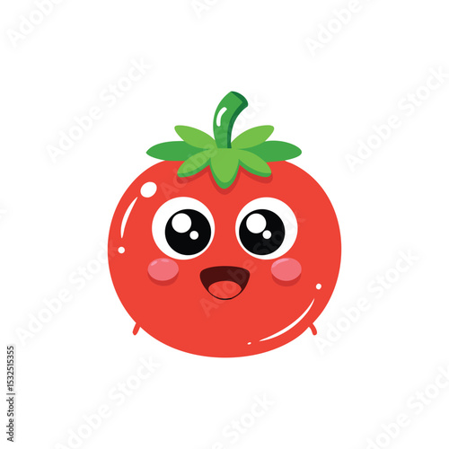 Cute Cartoon Smiling Tomato Character with Big Eyes and Cheerful Expression