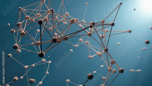 Abstract molecular structure with spheres and lines conceptualizing networks and connections