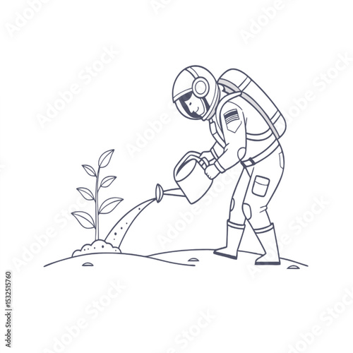 Astronaut Watering a Plant - Space Exploration and Growth