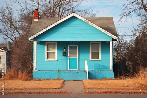 Stylish suburban house with light blue paint finish