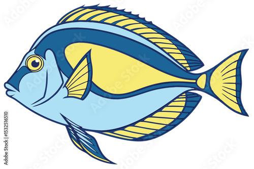 Vibrant blue tang fish illustration on white background