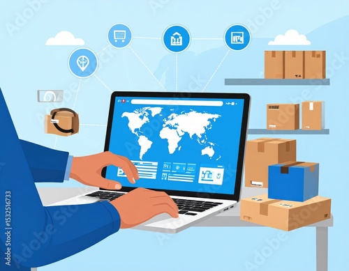 Businessperson Using Laptop For Global Shipping Management