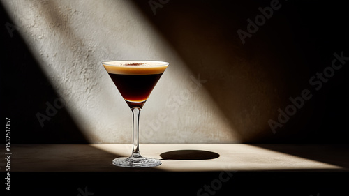 Espresso Martini Cocktail in Elegant Glass with Soft Dramatic Lighting
 photo