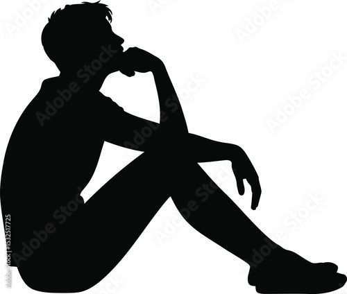 Silhouette of a Person Sitting in Thought, Transparent Background.