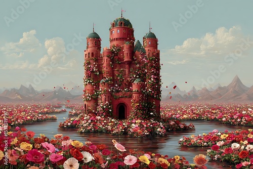 Enchanting Flower Castle Under a Vibrant Sky photo