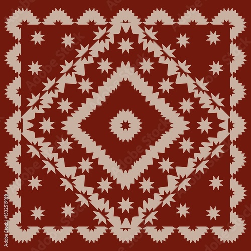 American ethnic tribal fabric pattern features a vibrant floral design in red tones. Ethnic The modern aesthetic is highlighted by meticulous detailing, creating an ethnic bright and lively appearanc