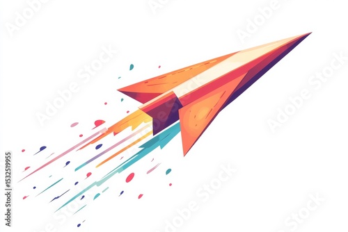 A vibrant, abstract paper airplane in motion, with colorful streaks and dynamic lines suggesting speed and creativity.