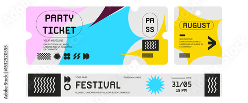 Control ticket bracelets for events, disco, festival, fan zone, party, staff. Vector mockup of a festival bracelet in a futuristic style.	
