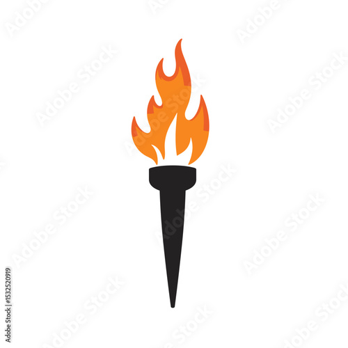 Burning torch flame icon. Bright fire torch symbol with dark handle.  Burning torch image perfect for construction company logo design.