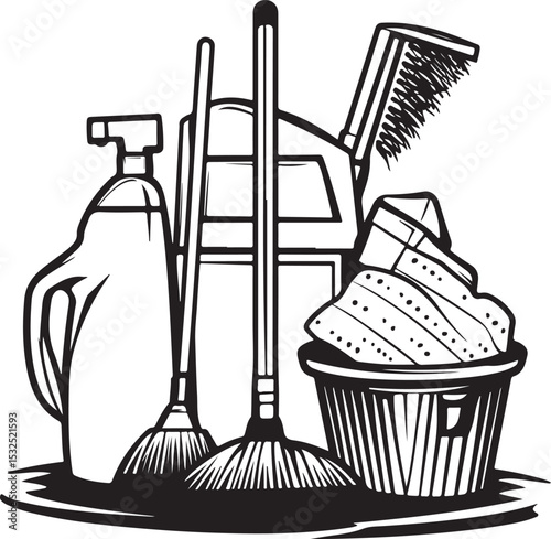 hand drawn vector illustration of tools for cleaning the house