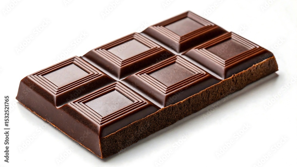Fototapeta premium Close-up of a dark chocolate bar with six segments on white background 
