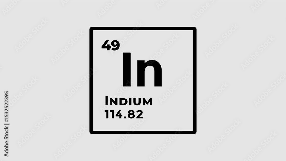 Indium, chemical element of the periodic table graphic animation. Alpha channel. Transparent background motion design. 4K resolution Indium, chemical element of the periodic table graphic animation. Alpha channel. Transparent background motion design. 4K resolution