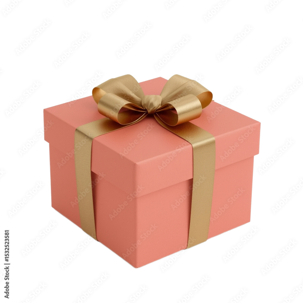 Obraz premium Matte Salmon Pink Gift Box with Gold Ribbon and Bow
