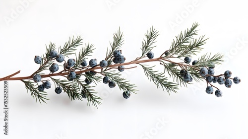 Elegant Still Life Portrait Capturing the Intricate Details of a Juniper Branch with Decorative Berries in a Minimal High-Resolution Composition