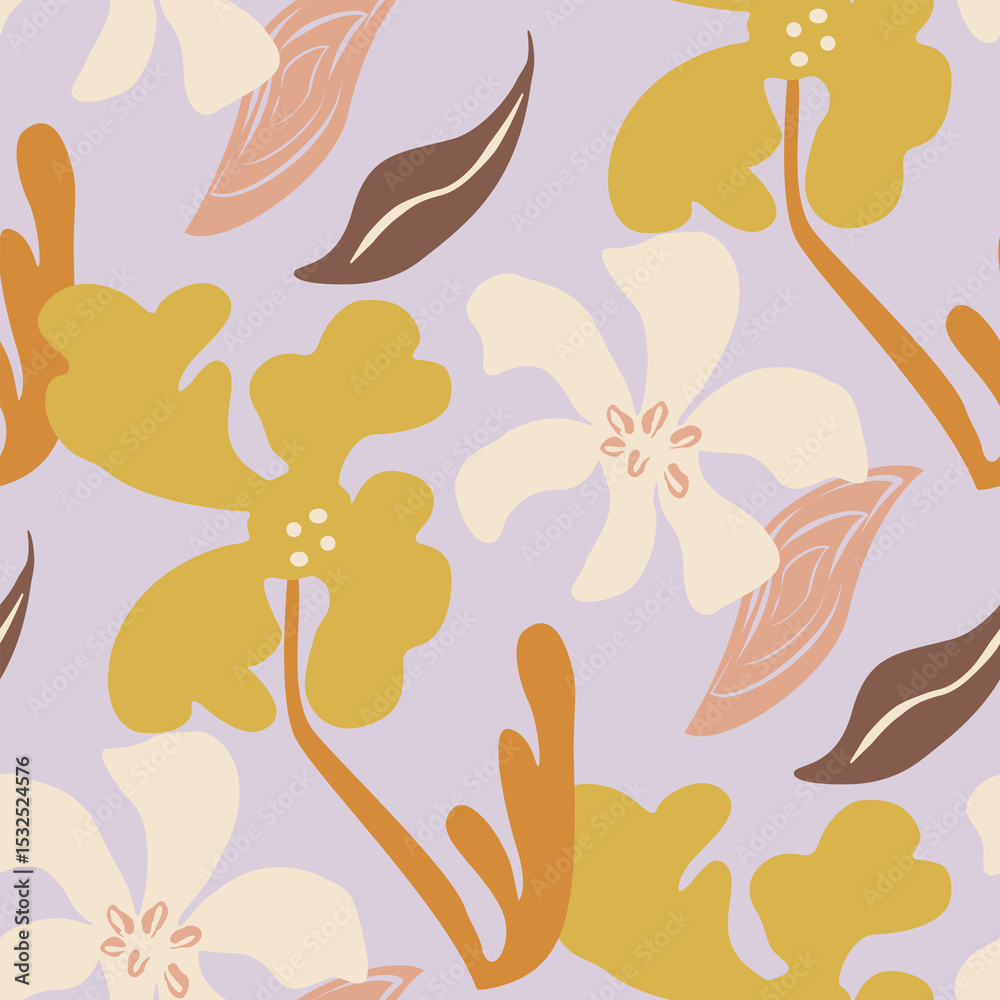 Naklejka premium Hand drawn whimsical floral pattern, bold abstract flower seamless design for fabric, digital paper