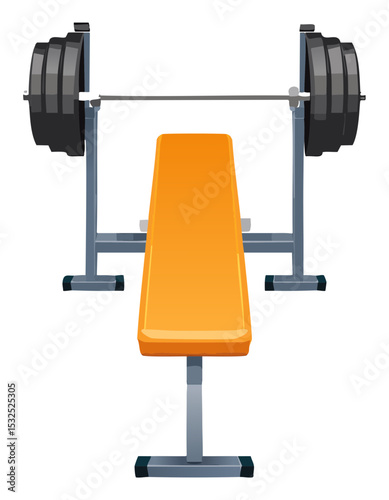 Bench Press with Barbell and Weights Gym Equipment Vector Illustration