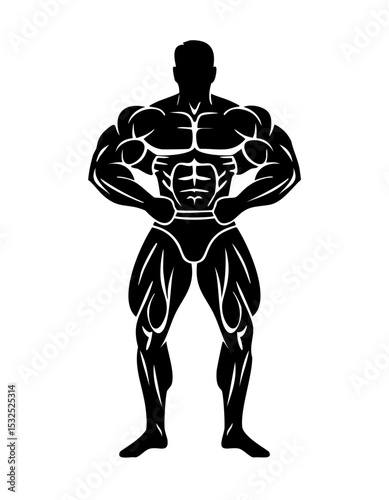 Bodybuilder Silhouette in Pose Showing Muscular Physique Vector Illustration