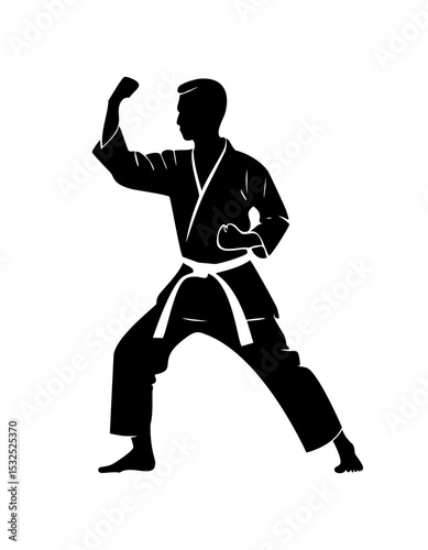 Martial Arts Fighter in Karate Gi Silhouette Fighting Stance Vector