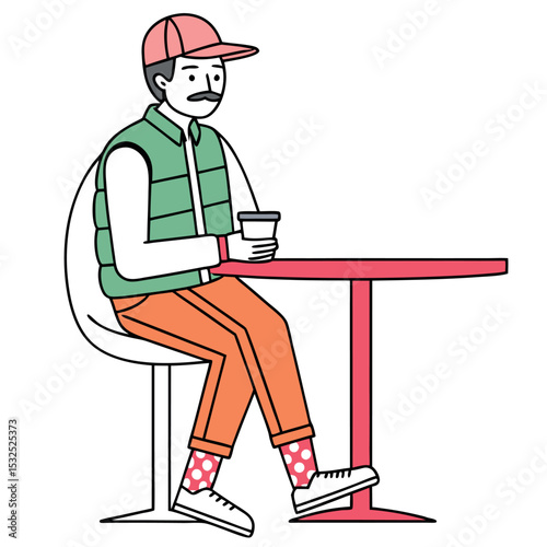 Man Relaxing with Coffee at an Outdoor Cafe Table