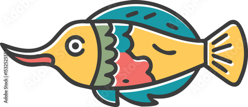 Detailed illustration of an elephant nose fish on white background