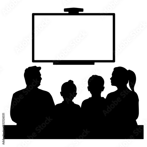 Family silhouette watching presentation on white background, decision-making guide