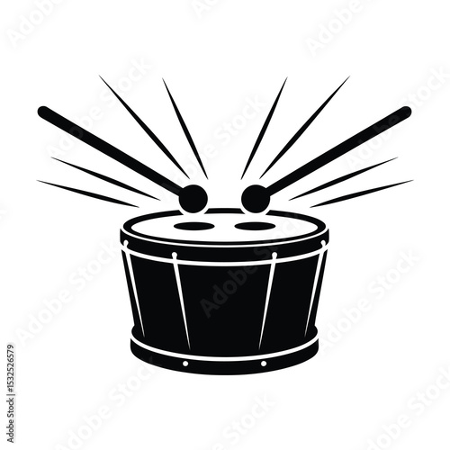 Black and white drum with drumsticks icon