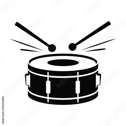 Black and white drum icon with sticks