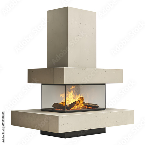 Modern fireplace, isolated on fully transparent png background