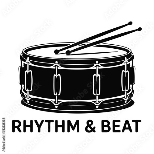 Snare drum with drumsticks black and white illustration