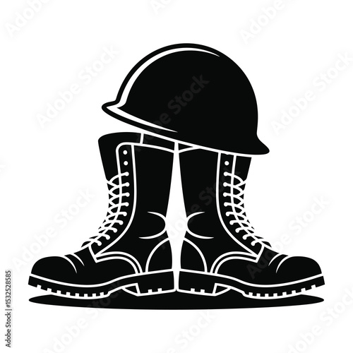 Military boots and helmet silhouette