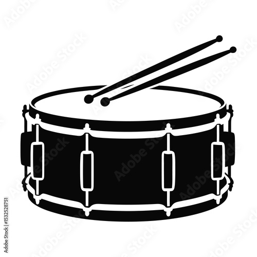 Black and white snare drum with drumsticks