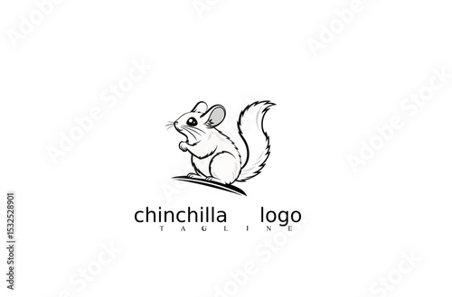 Clean Line Art Vector Logo of White Chinchilla Mouse for Elegant Branding Use in Pet Logos, Wildlife Identity Sets, and Nature-Themed Business Symbols on Adobe Stock.

