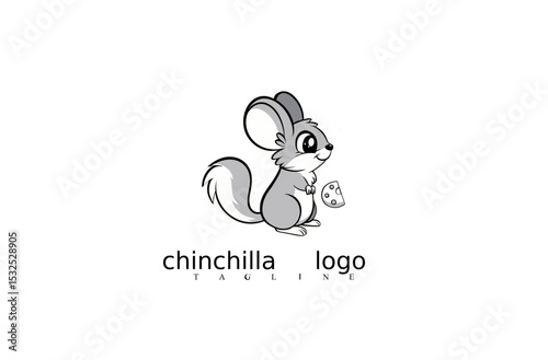 Vector Logo Design Featuring Clean White Chinchilla Mouse in Elegant Minimal Style for Wildlife Mascots, Nature Identity Templates, and Pet Store Branding on Adobe Stock.

