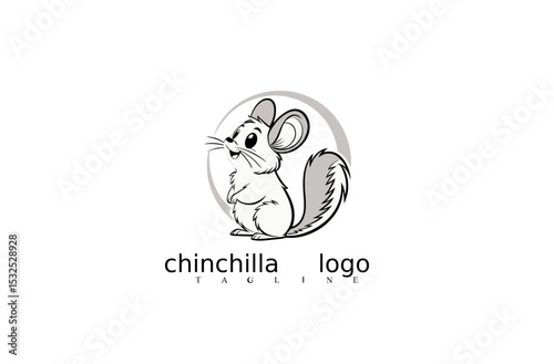 White Chinchilla Mouse Logo in Minimalist Vector Style Featuring Elegant Line Art for Nature-Based Branding, Pet Shop Identity, and Wildlife Symbols on Adobe Stock.

