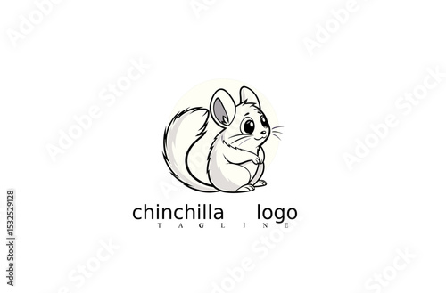 Whimsical Chinchilla Logo: A cute and cuddly chinchilla character with big, expressive eyes in a line art logo evoking charm and playfulness.