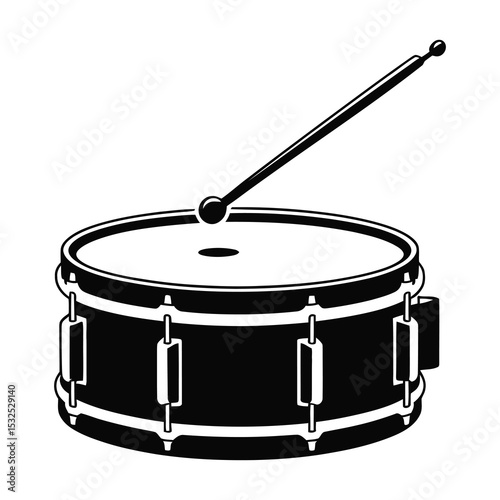 Black and white snare drum with drumstick