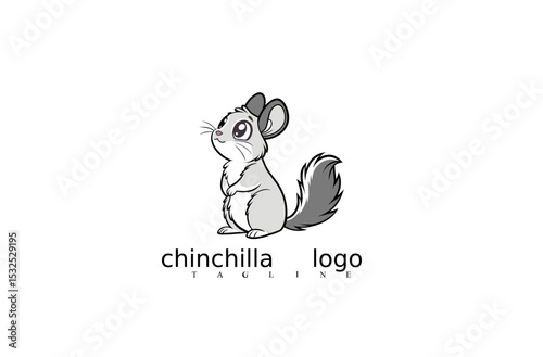 Whimsical Chinchilla Logo: A charming chinchilla logo, rendered in delicate vector lines, capturing the soft fur and playful nature of this beloved rodent.