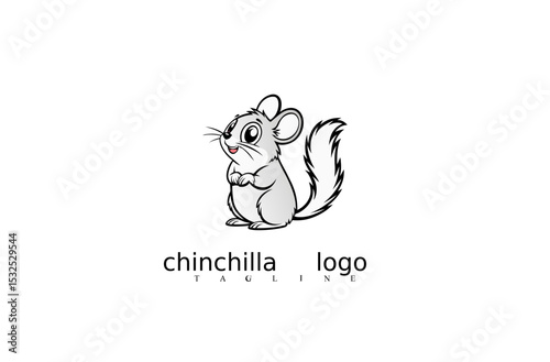 Elegant Chinchilla Mouse Vector Logo Featuring Modern White Line Icon for Pet Branding, Rodent Mascots, Wildlife Identity, and Nature Logo Sets for Adobe Stock.

