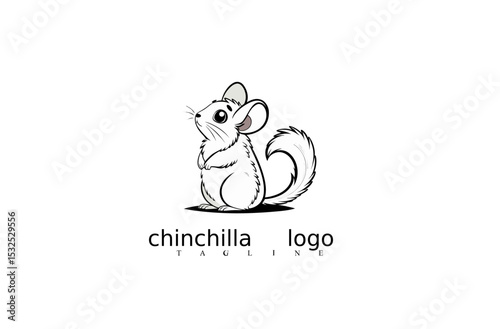 Clean Vector Logo of White Chinchilla Mouse Featuring Simple Modern Style. Perfect for Pet Branding, Elegant Logo Templates, and Wildlife Identity Assets on Adobe Stock.

