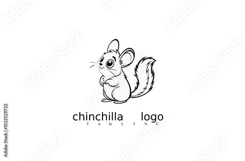 Elegant White Chinchilla Mouse Vector Logo Featuring Clean Line Style for Pet Store Identity, Wildlife Emblems, and Nature Brand Logo Sets on Adobe Stock Platform.

