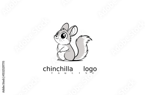 Minimal Chinchilla Mouse Vector Logo Featuring White Outline Design for Pet Business Identity, Nature Logo Symbols, and Wildlife-Themed Templates for Adobe Stock.

