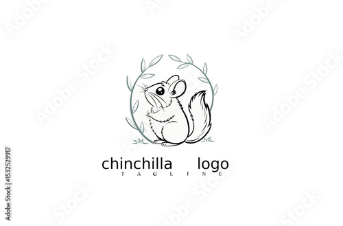 White Chinchilla Mouse Vector Logo Featuring Elegant Line Art Style for Pet Branding, Nature-Based Identity, Wildlife Symbol Templates, and Mascot Logo Sets on Adobe Stock.

