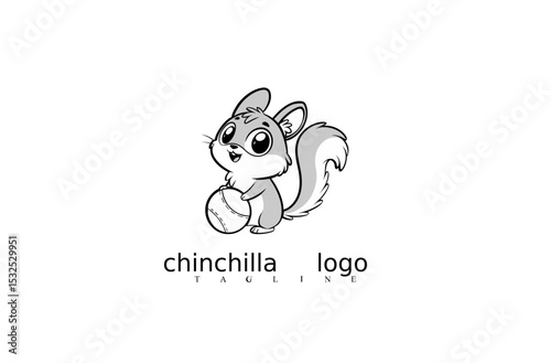 Vector Illustration of Chinchilla Mouse Logo Featuring White Minimal Design. Great for Elegant Branding Concepts, Wildlife Identity Themes, and Pet Logos for Adobe Stock.

