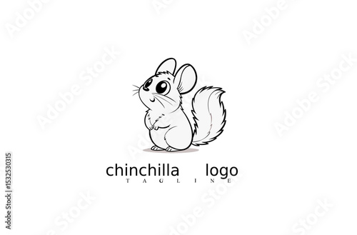 Modern Chinchilla Logo Vector Featuring White Mouse Icon in Minimal Line Art for Pet Branding, Nature Identity, and Wildlife-Themed Logo Templates Available on Adobe Stock.

