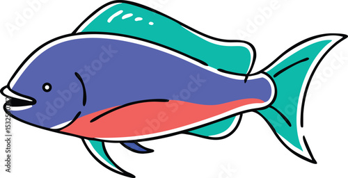 Detailed mahi mahi fish illustration on white background