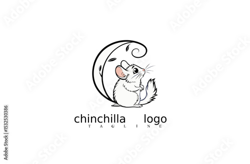 White Chinchilla Vector Logo Featuring Modern Minimalist Rodent Icon for Elegant Branding Use in Pet Store Logos, Nature-Themed Designs, and Wildlife Identity Sets on Adobe Stock.

