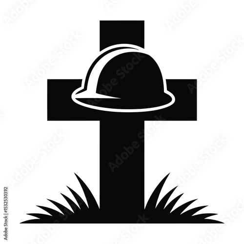 Construction worker memorial cross silhouette
